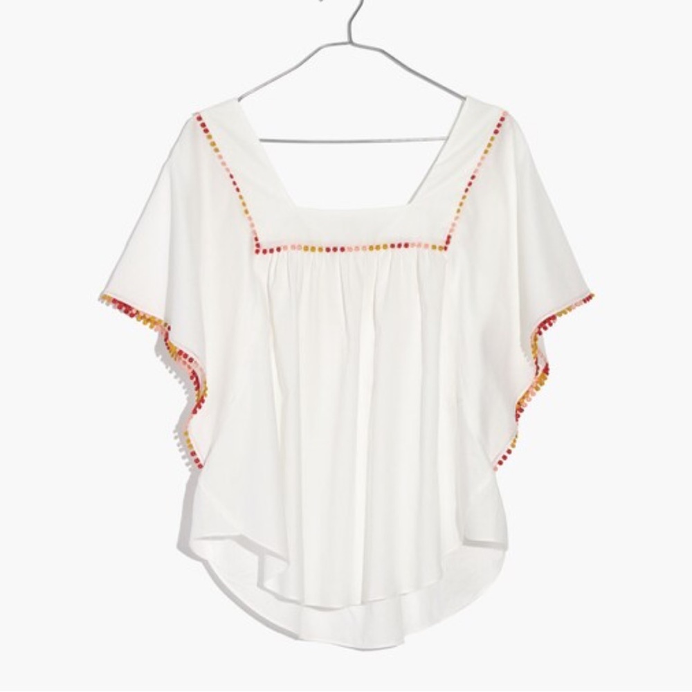 Madewell Pom-Pom Butterfly Top Blouse Size Large - Picture 2 of 10
